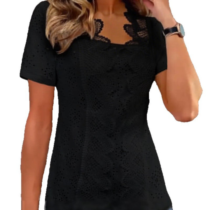 Ladies nan Lochstickerei blouse with lace yoke and square neckline StylebySassy