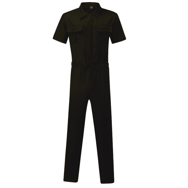 Men's short-sleeved overall work suit with concealed front closure and applied chest pockets StylebySassy