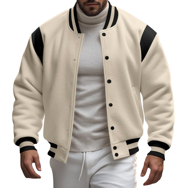 Men's nan College baseball jacket with snap button placket, ribbed collar and contrasting yokes StylebySassy