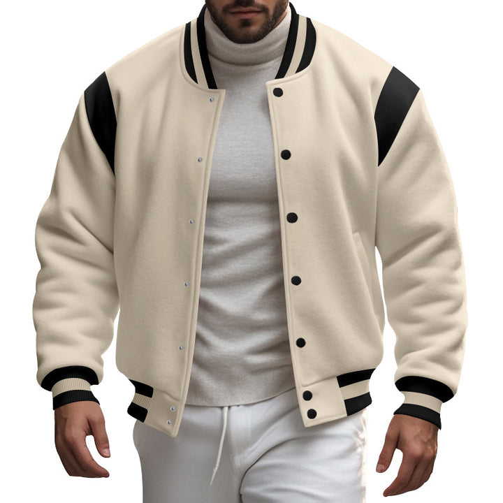 Men's nan College baseball jacket with snap button placket, ribbed collar and contrasting yokes StylebySassy