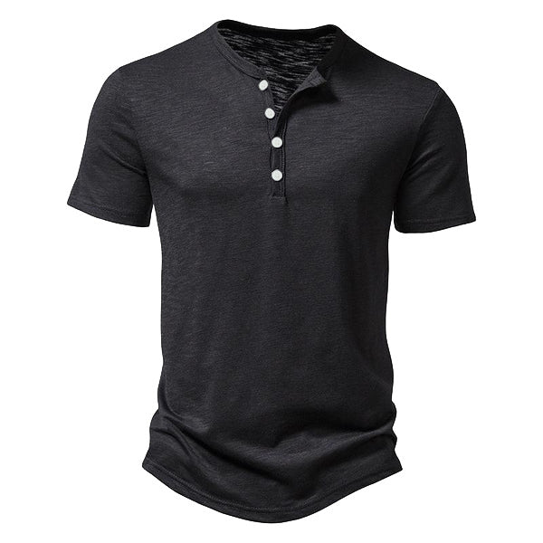 Men's short sleeve Henley style shirt made of slub cotton jersey with short button placket StylebySassy