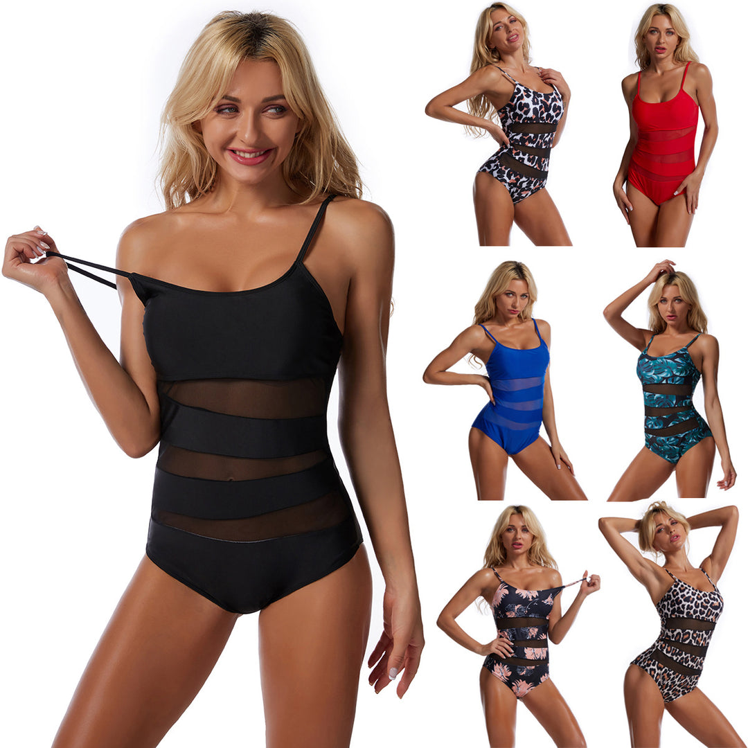 Women Sporty One-Piece Swimsuit with Figure-Flattering Mesh Design StylebySassy