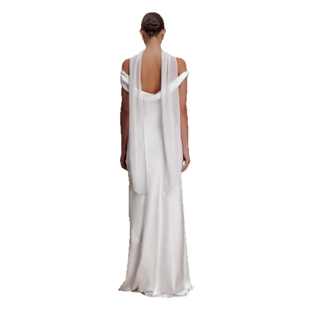 Women's Elegant Satin Evening Dress with Off-the-Shoulder Design StylebySassy