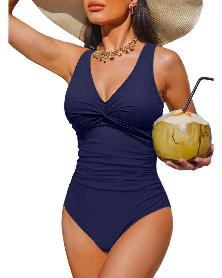 Ladies Elegant One-Piece Swimsuit with Fashionable Twist StylebySassy