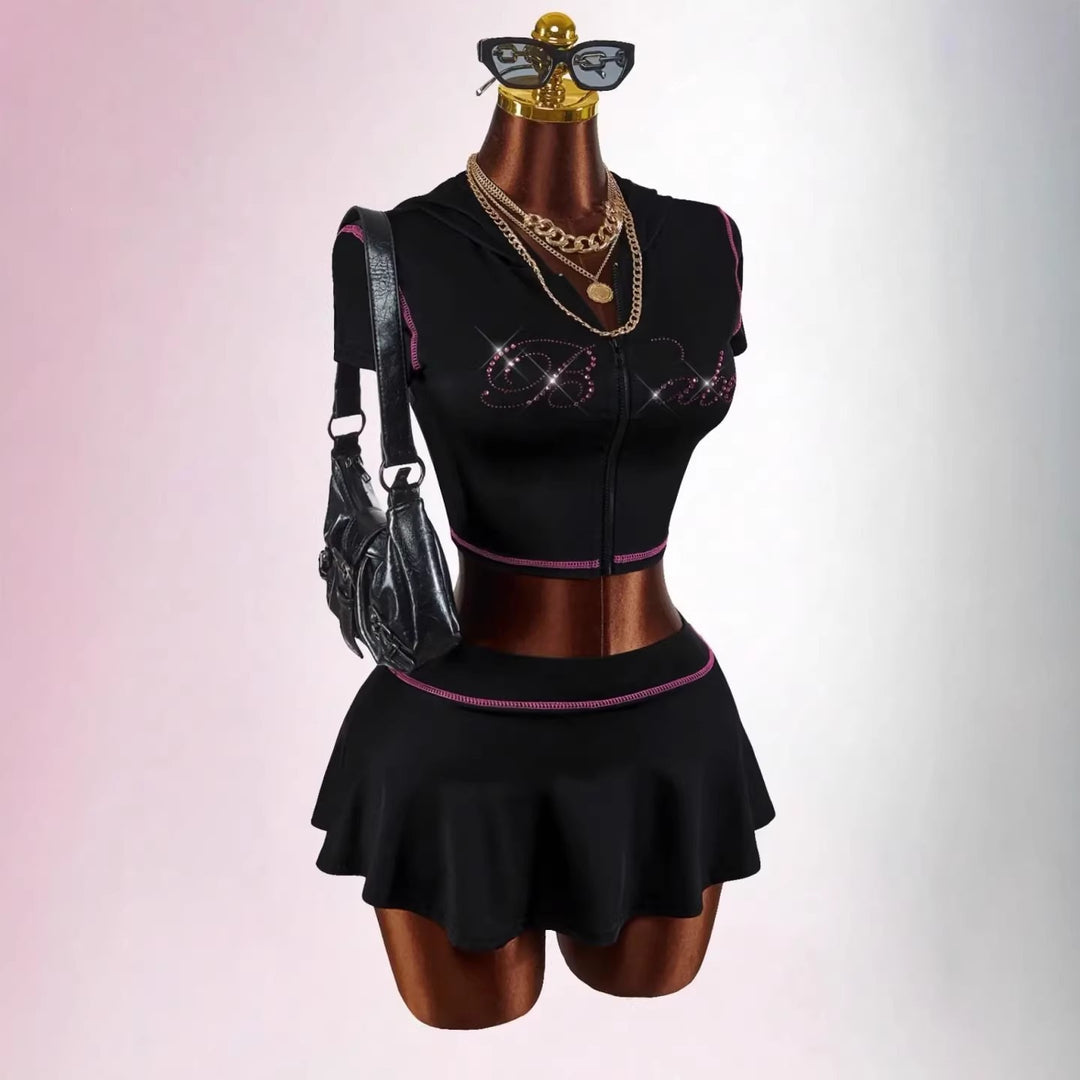 Women's sporty crop top with skirt set StylebySassy