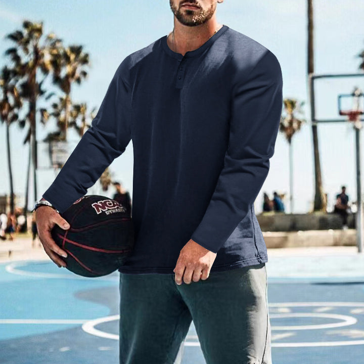Men's casual long-sleeve shirt with short button placket, soft cotton jersey and slim silhouette StylebySassy