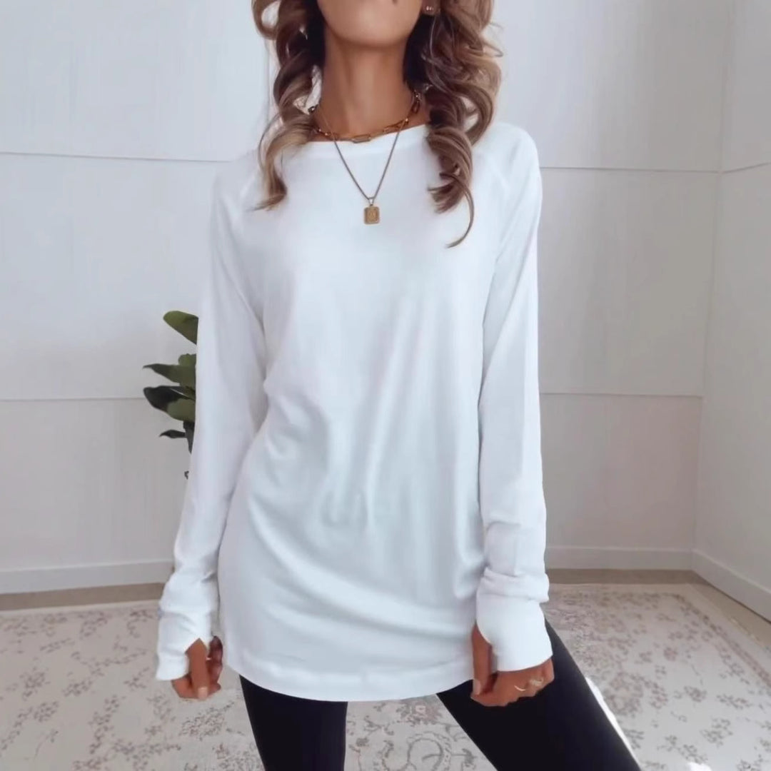 Women's long sleeve tunic with round neck and thumb hole sleeves StylebySassy