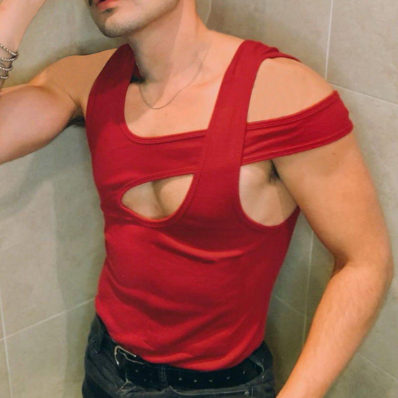 Men's nan asymmetrical sleeveless tank top with cut-out insert made of cotton-elastane StylebySassy