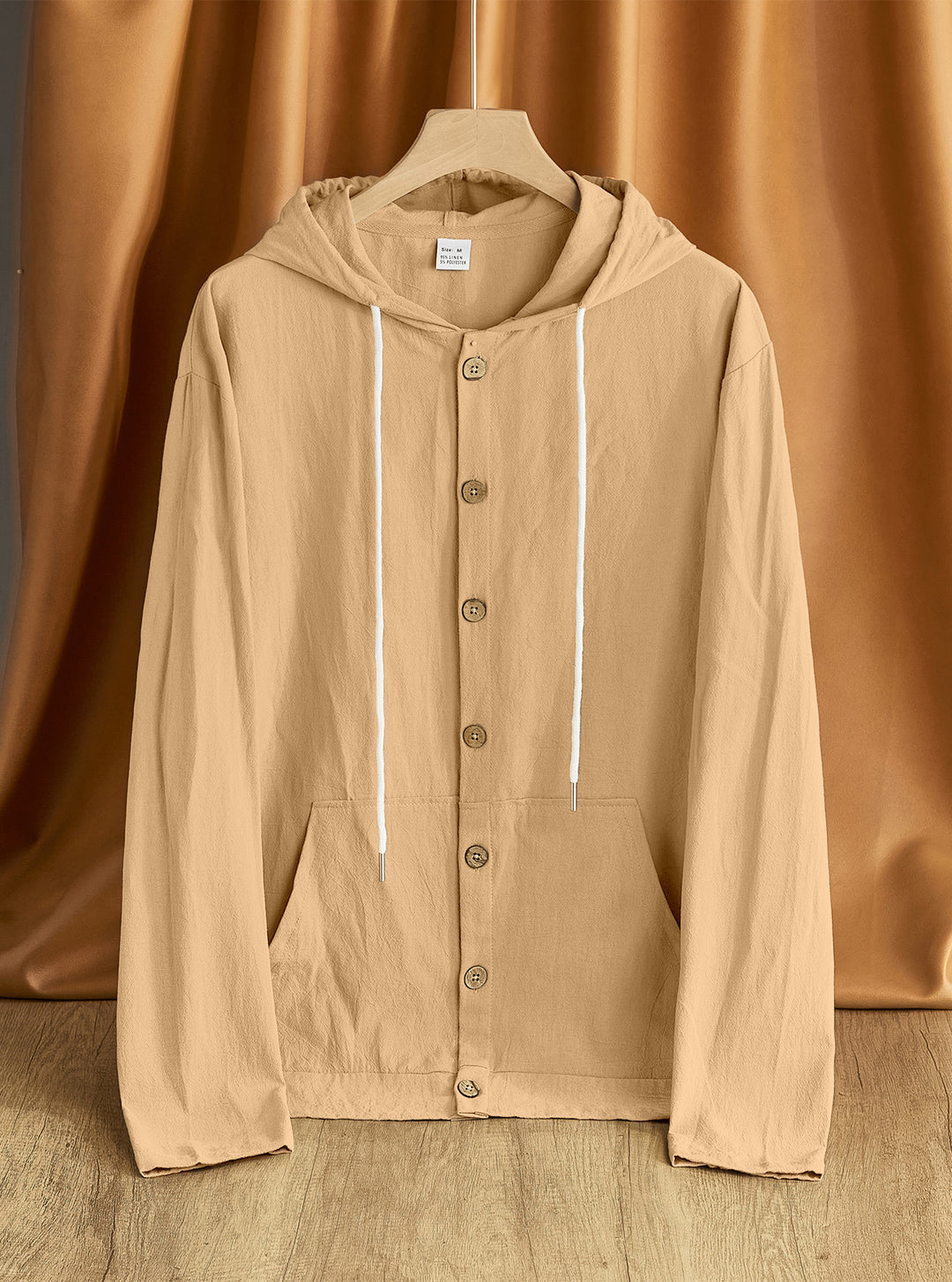 Men's lightweight hoodie jacket with button placket, kangaroo pocket, and drawstring StylebySassy