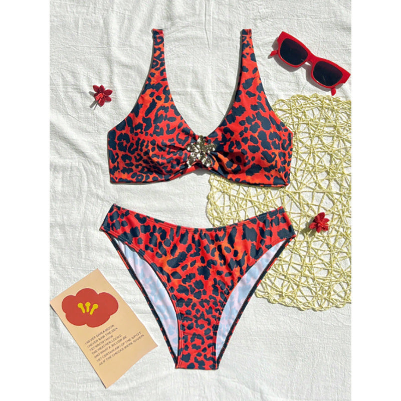Ladies Bikini Set with fashionable leopard pattern and refined chain accents StylebySassy