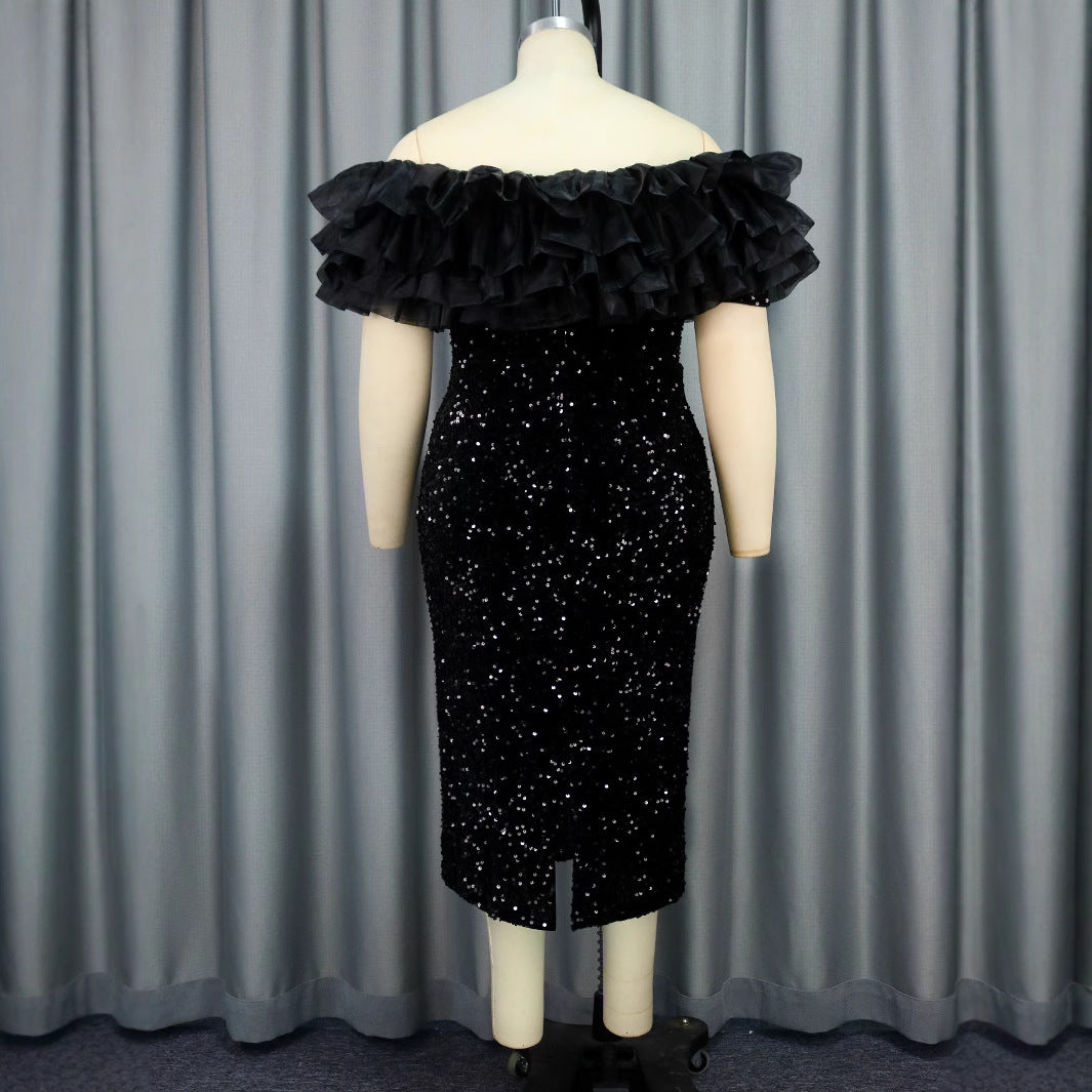Women glamorous evening dress with voluminous ruffles and sequins StylebySassy