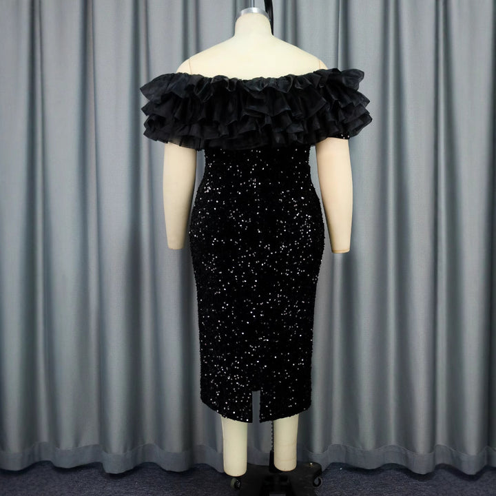 Women glamorous evening dress with voluminous ruffles and sequins StylebySassy