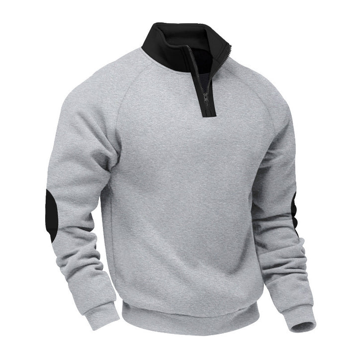 Men's half-zip fleece pullover with stand-up collar raglan sleeves and elbow patches StylebySassy