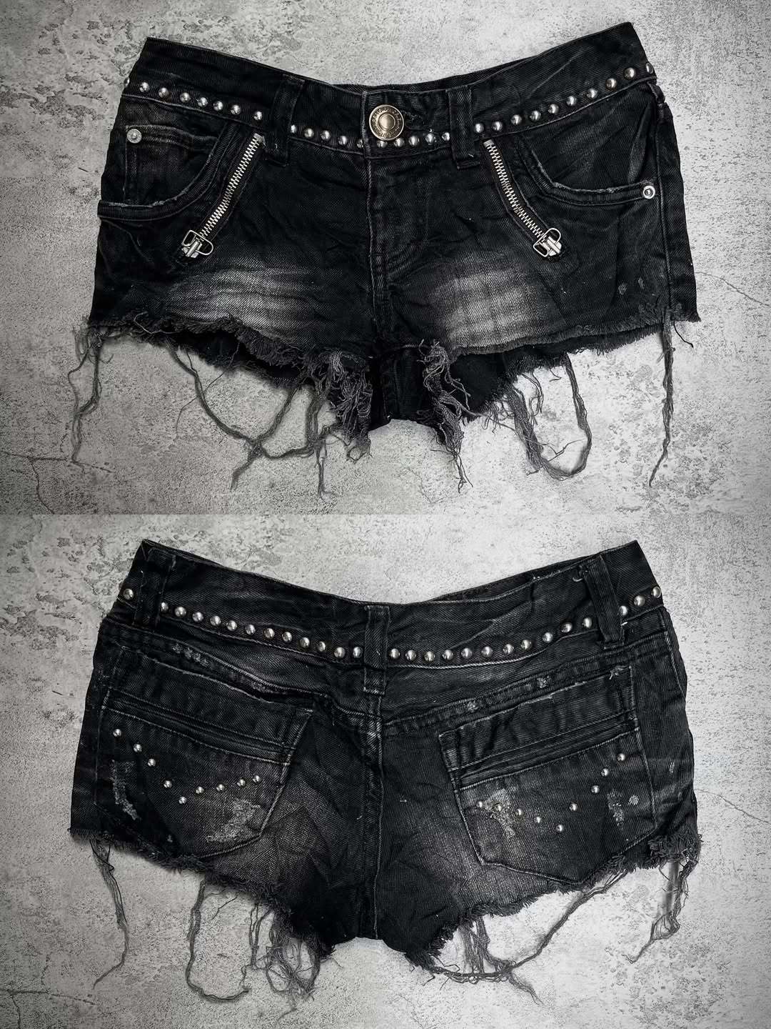 Ladies Fashion Destroyed Denim Shorts with Studs StylebySassy