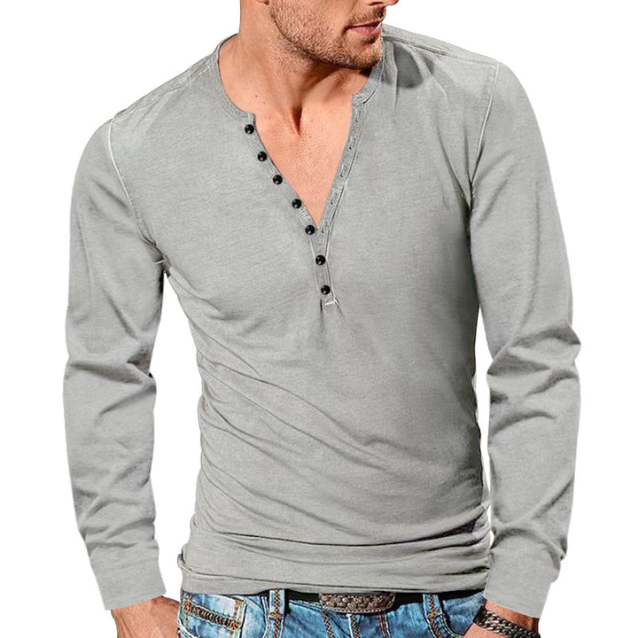 Men's tailored long sleeve Henley shirt with short button placket made of stretch cotton StylebySassy