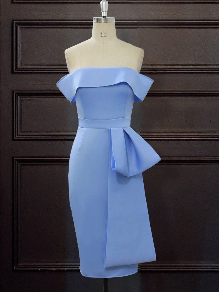 Women's figure-hugging dress with off-the-shoulder design and draped detail StylebySassy