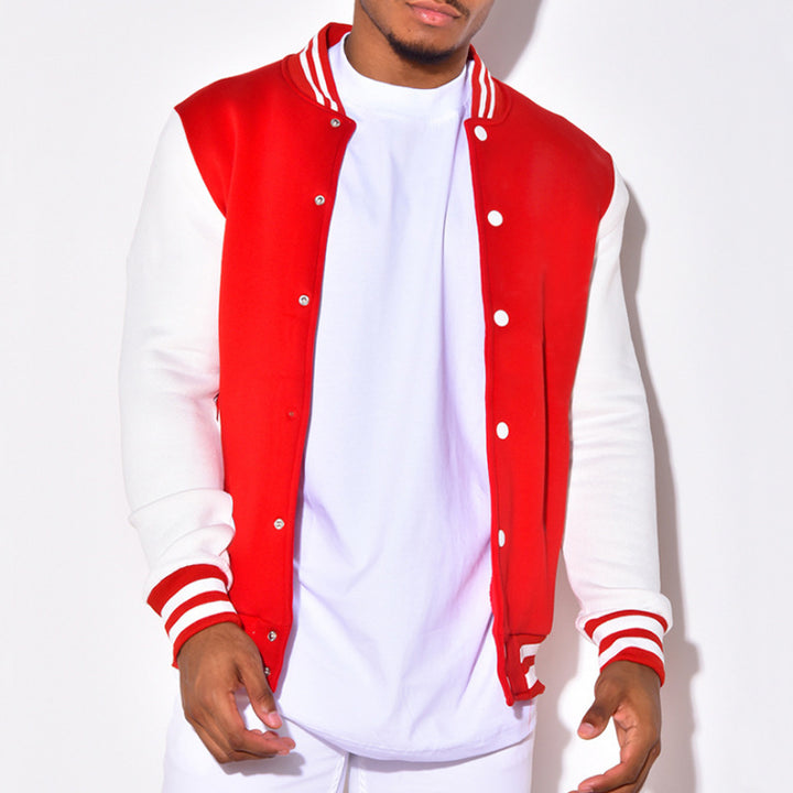 Men's Nano Retro Sports Bomber Jacket with Press Button Placket, Contrast Sleeves and Ribbed Cuffs StylebySassy