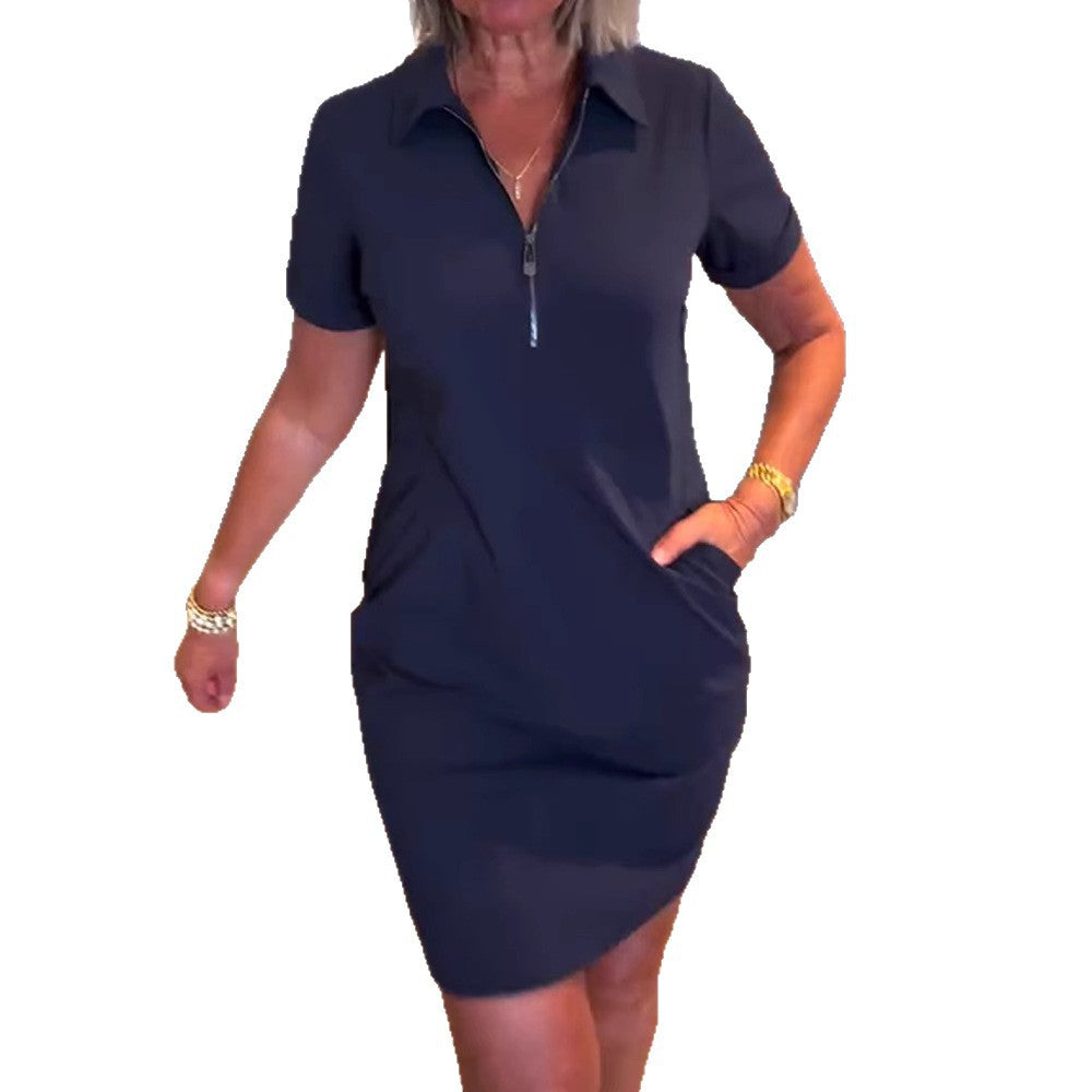 Women's nan leggeres polo dress with zipper collar, short sleeves and practical side pockets StylebySassy