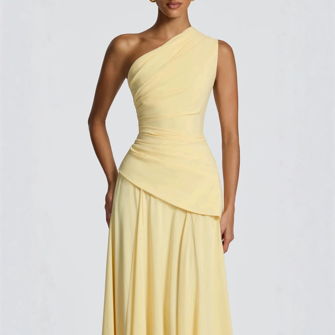 Women Elegant One-Shoulder Maxi Dress with Flowing Drapes StylebySassy