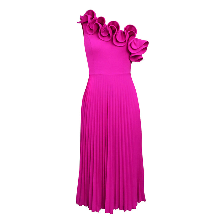 Women Folding Maxi Dress with Asymmetric Neckline and Ruffles