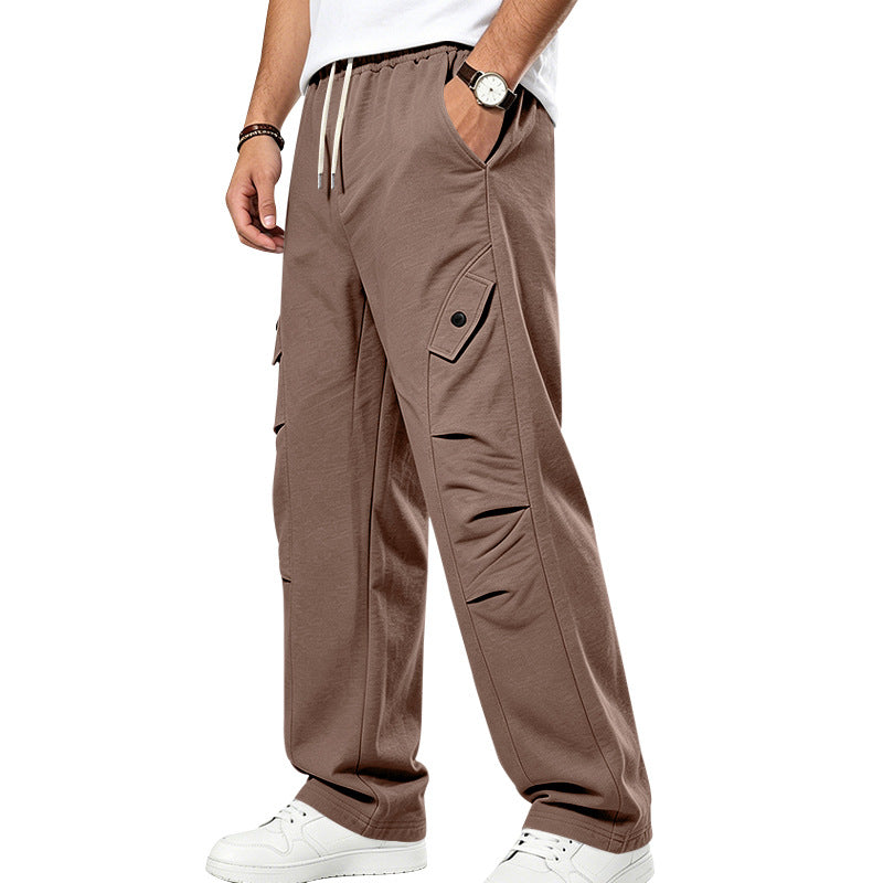 Men's relaxed cargo sweatpants with elastic drawstring waistband, flap pockets, and knee patches StylebySassy