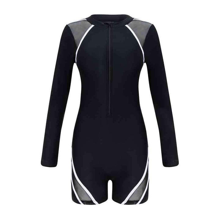 Women's Sporty Long Sleeve Swim Suit with Breathable Mesh Inserts StylebySassy
