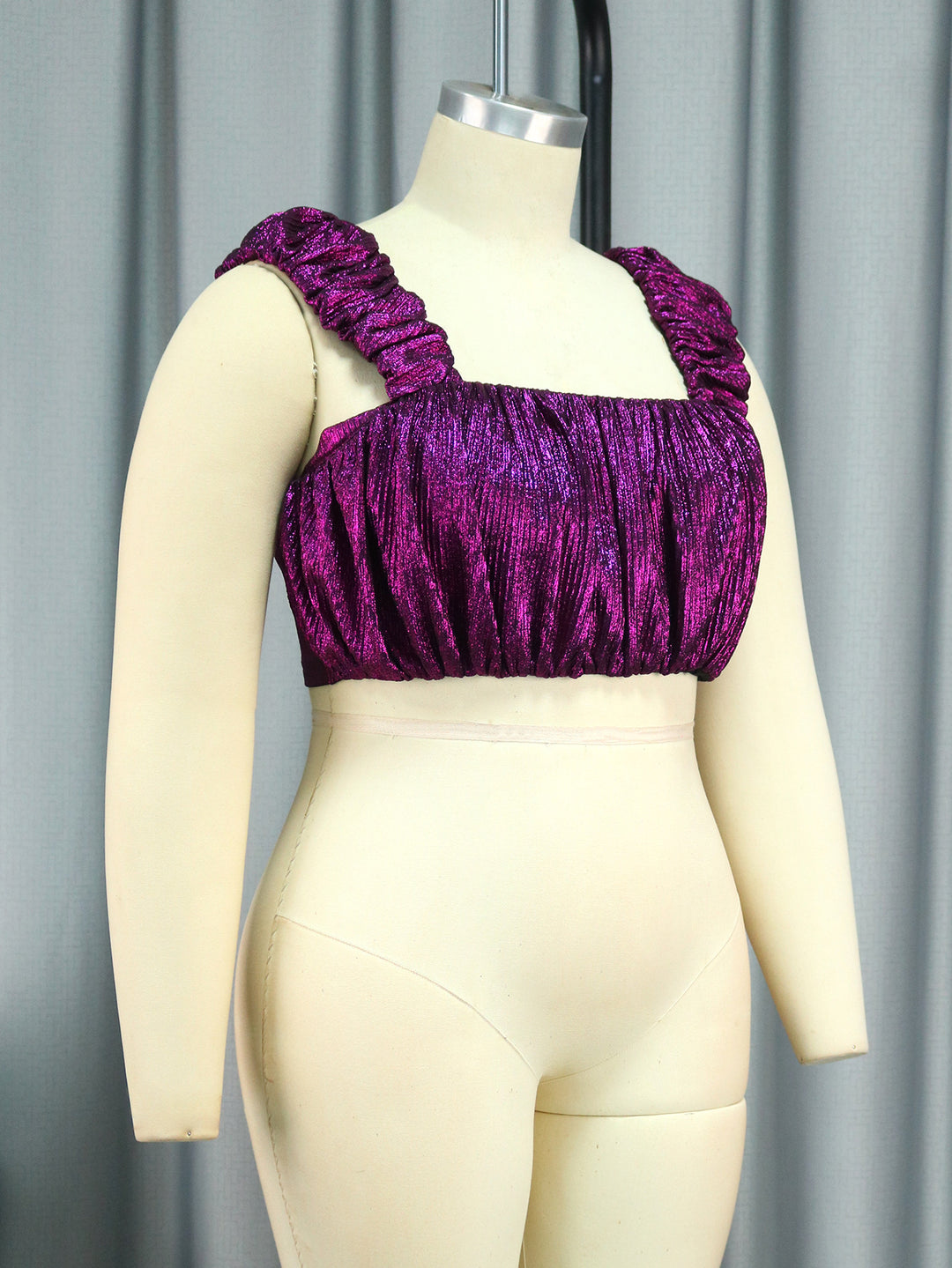 Ladies Glamorous Crop Top with Pleated Sleeves StylebySassy