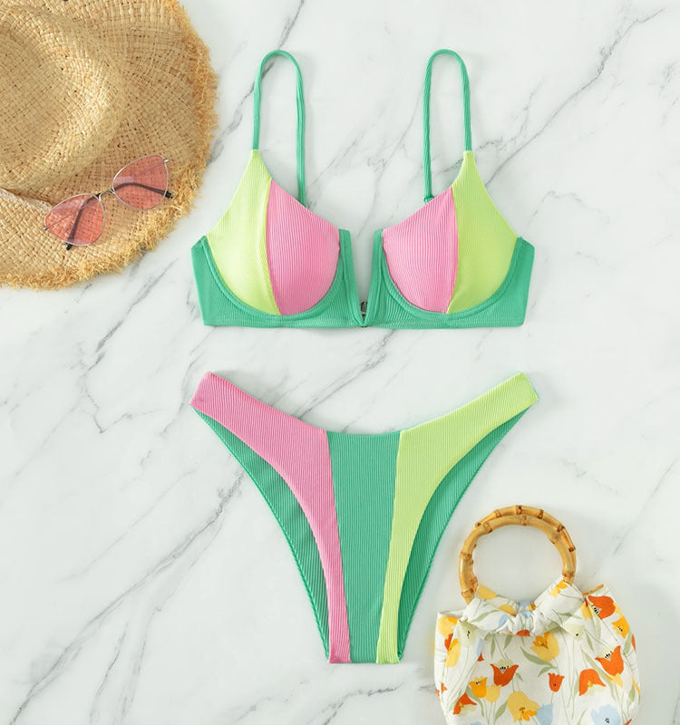 Women's bikini set with trendy color block design and adjustable straps StylebySassy