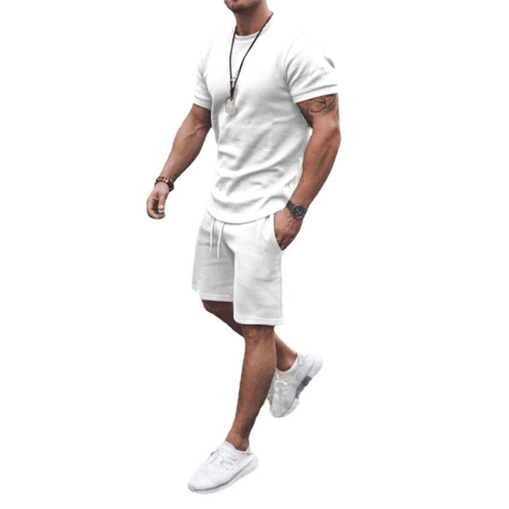 Men's fitted short sleeve shirt with reinforced shoulder seam and elastic drawstring bermuda made of stretch jersey StylebySassy