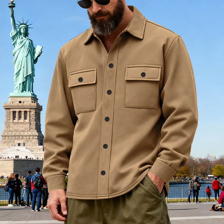 Men's casual shirt jacket made of cotton blend with applied chest pockets StylebySassy