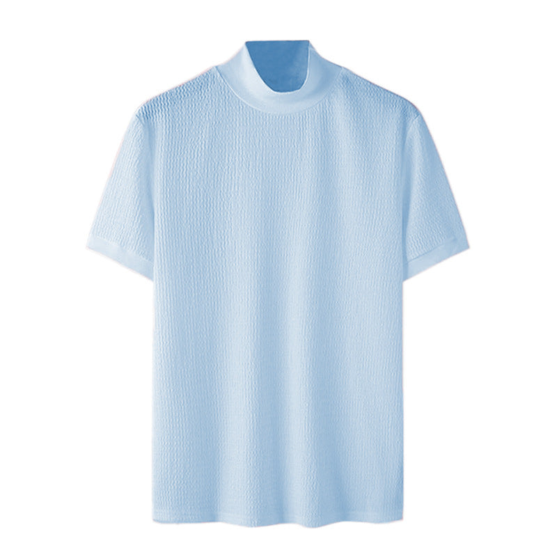Men's short sleeve fine knit shirt with stand-up collar StylebySassy