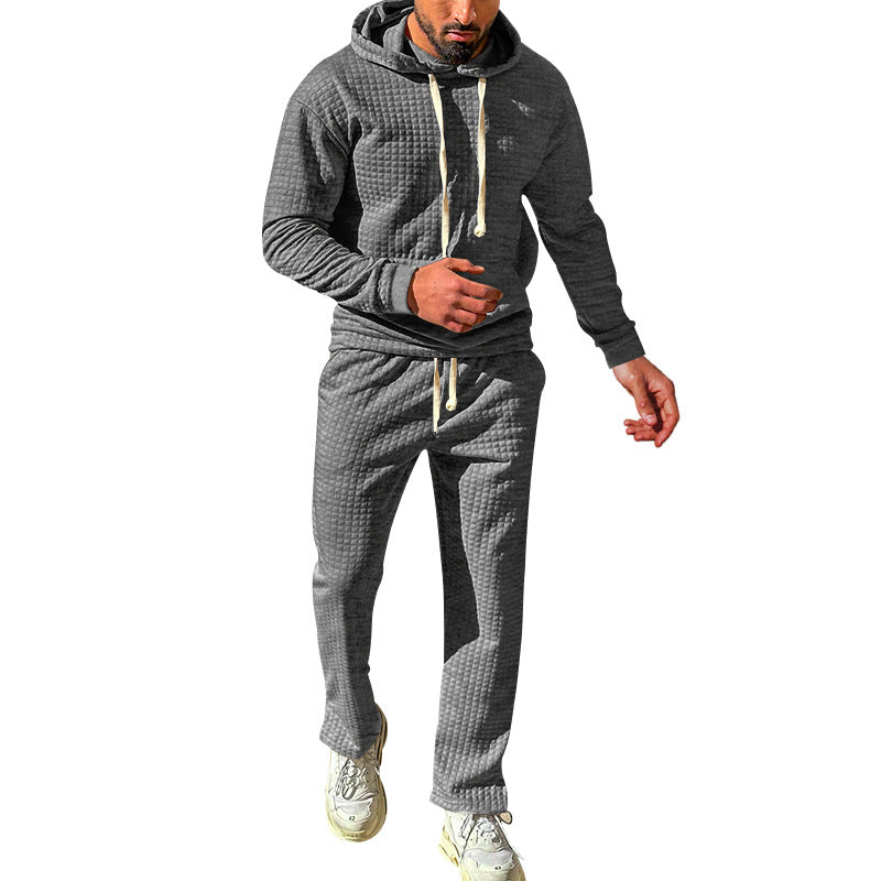 Men's waffle jersey comfort set with hood, drawstring waist, and straight leg StylebySassy