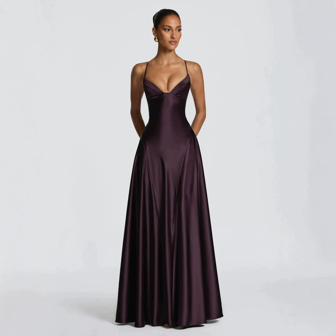 Ladies elegant satin maxi dress with refined spaghetti straps StylebySassy