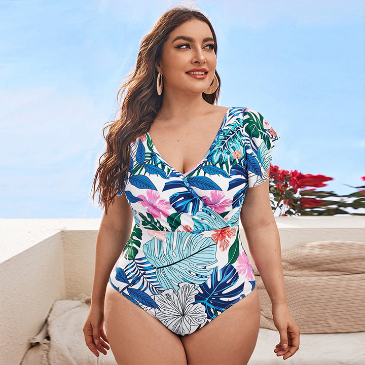 Women Elegant Swimsuit with Floral Ruffle Details StylebySassy