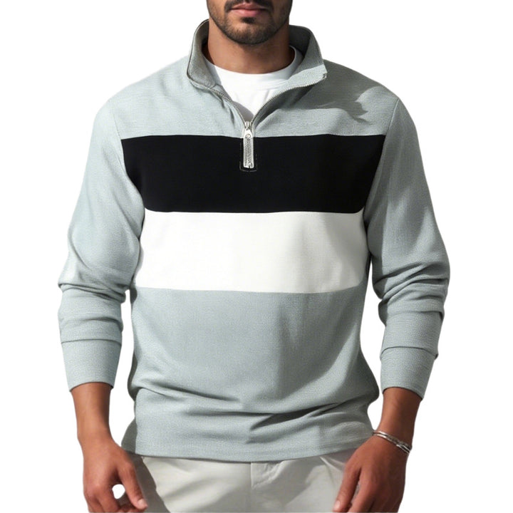 Men's Nano Sweatshirt with half zipper, stand-up collar and distinctive block stripes StylebySassy