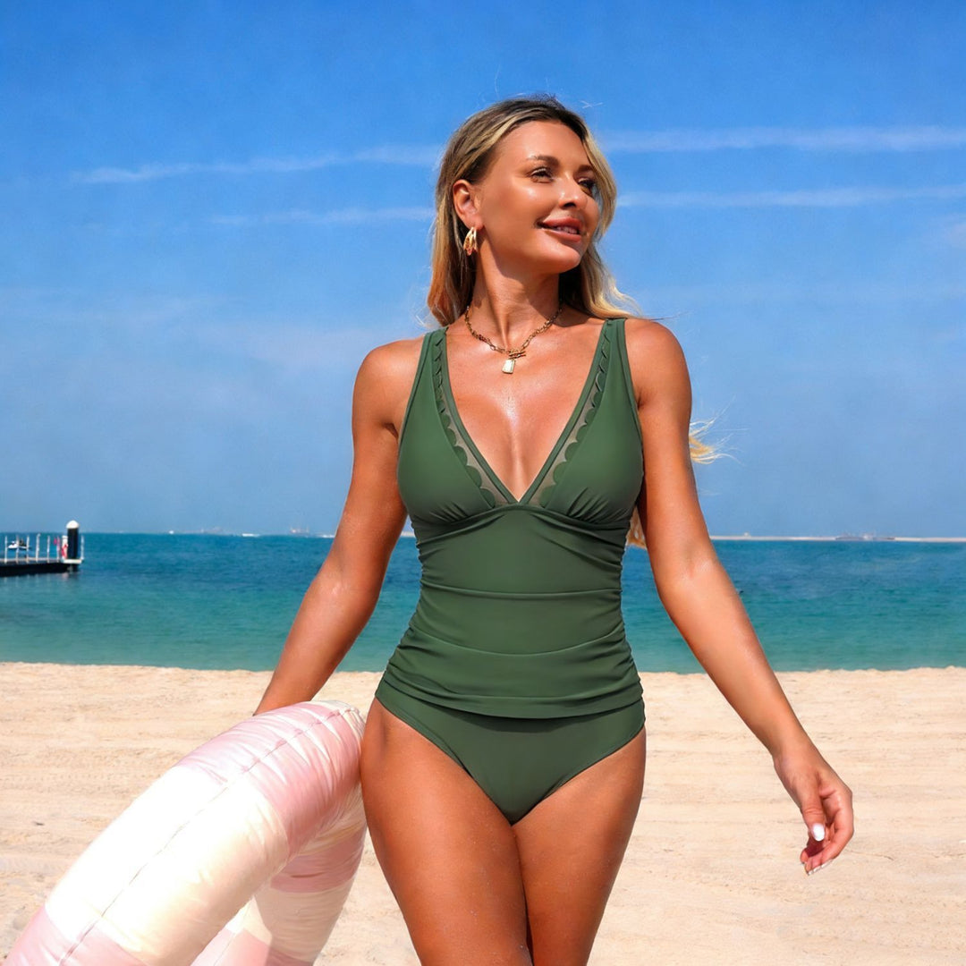 Ladies Elegant High-Waisted One-Piece Swimsuit with Fashionable Cut-Out Details StylebySassy