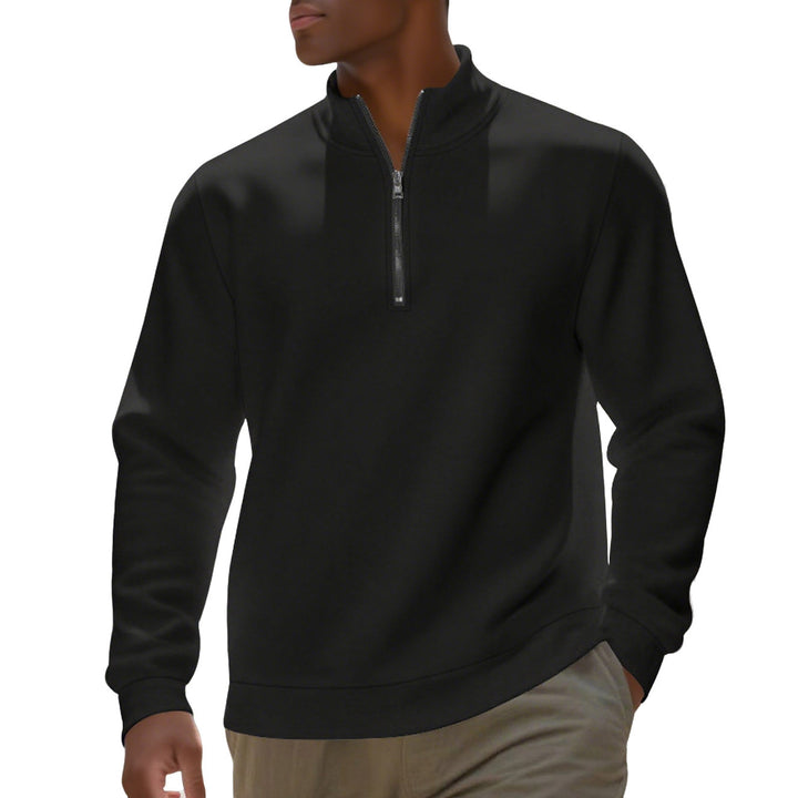 Men's half-zip sweatshirt made of cotton blend with stand-up collar, soft lining and ribbed cuffs StylebySassy