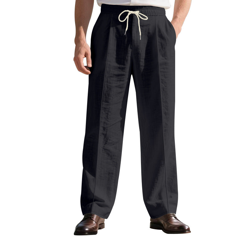 Men's light linen pleated trousers with elastic waistband and drawstring StylebySassy