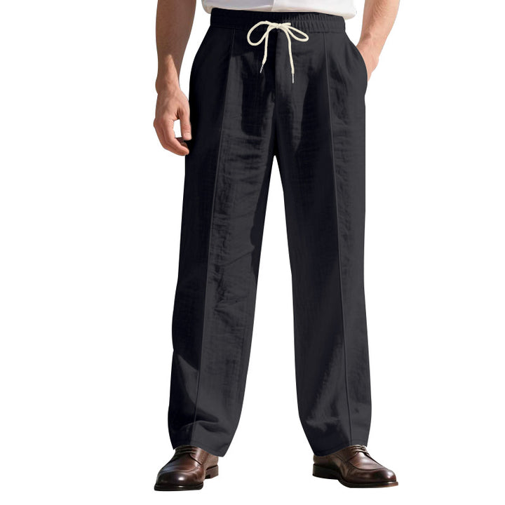 Men's light linen pleated trousers with elastic waistband and drawstring StylebySassy