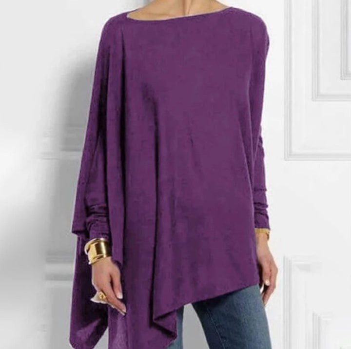 Women's draped oversized tunic with asymmetrical hem and wide batwing sleeves StylebySassy