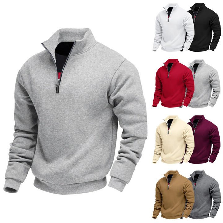Men's brushed sweat half-zip with contrasting inner collar and elastic hem StylebySassy