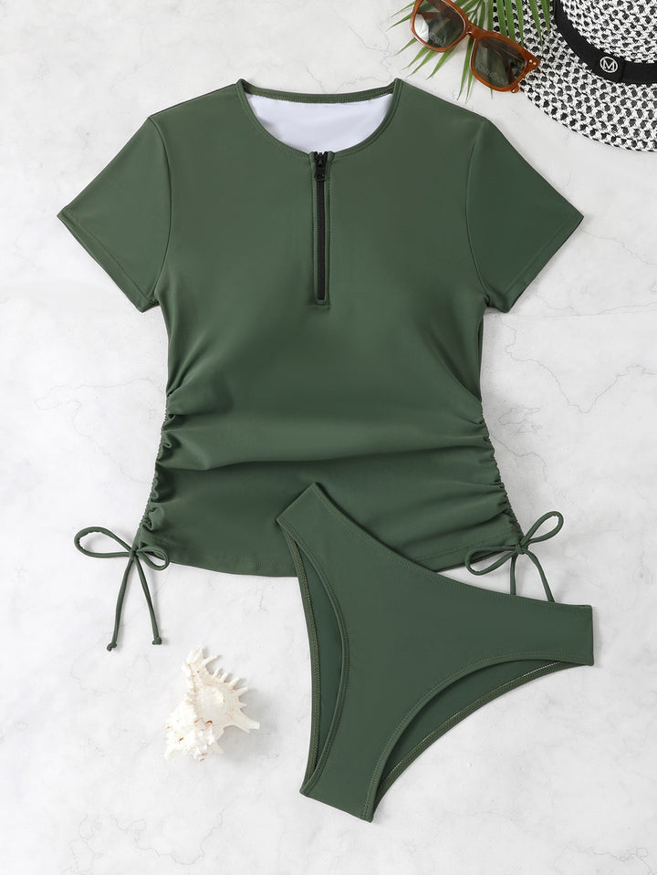 Ladies sporty two-piece swimsuit with zip and adjustable cut StylebySassy