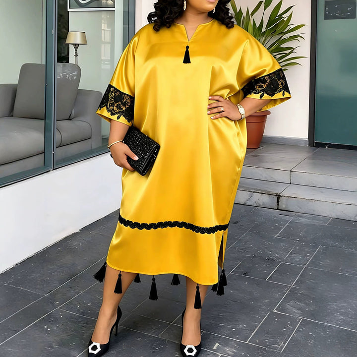 Women's Elegant Satin Kaftan Robe with Lace Accents StylebySassy