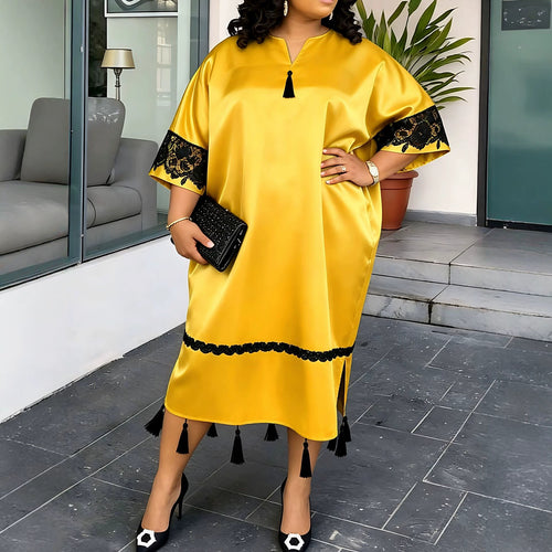 Women's Elegant Satin Kaftan Robe with Lace Accents StylebySassy