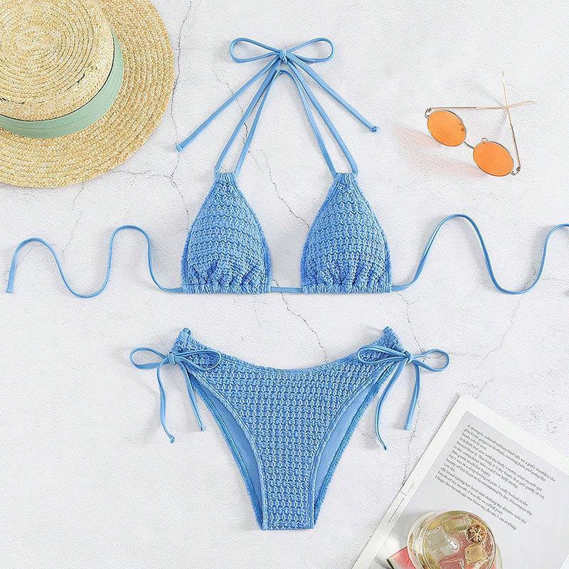 Women Triangle Bikini with adjustable ties and trendy crochet design StylebySassy