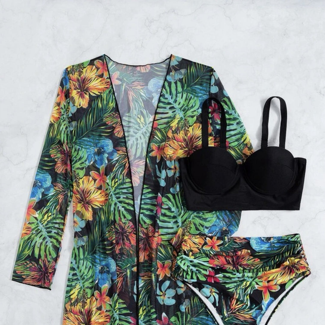 Women's bikini set with floral cover-up StylebySassy