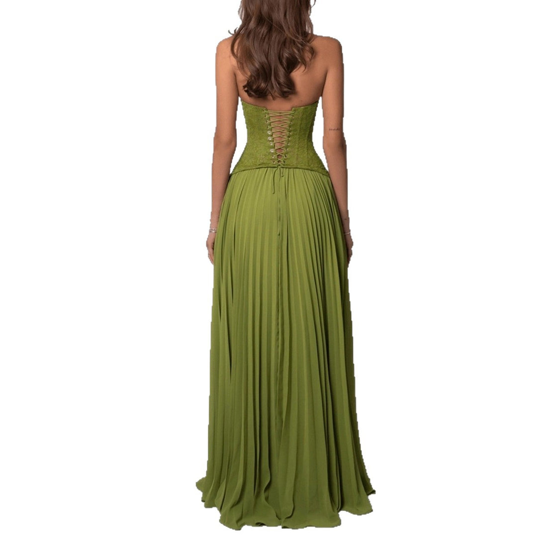 Ladies' elegant evening dress with lace corset and pleated maxi skirt StylebySassy