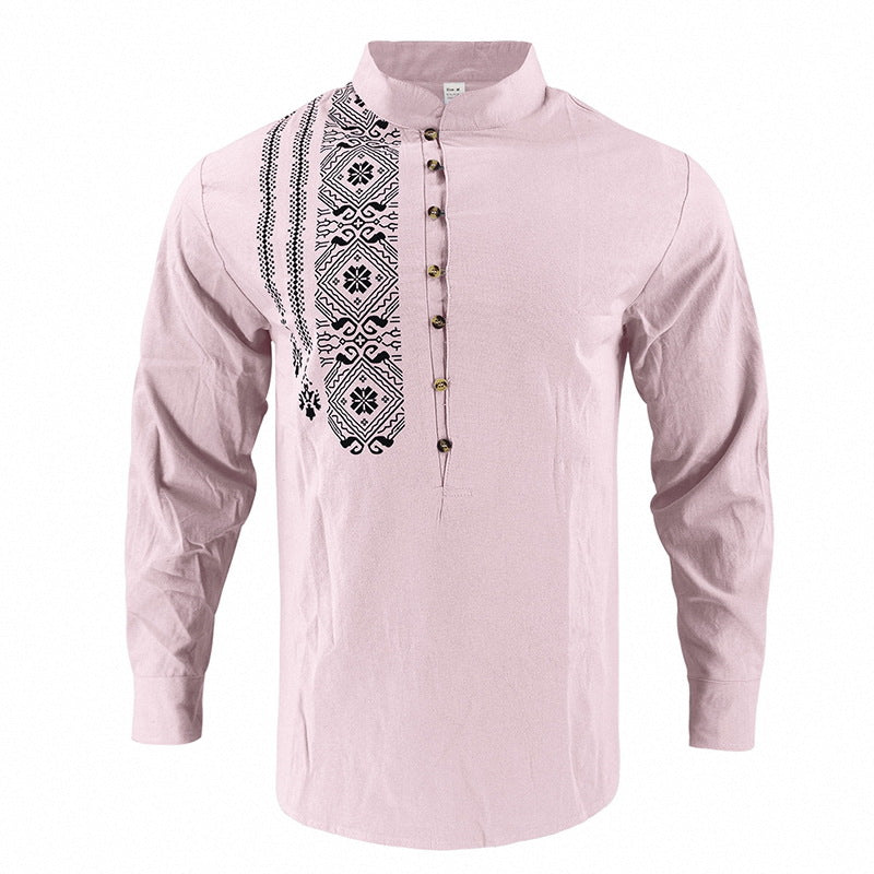 Men's embroidered cotton kurta shirt with stand collar StylebySassy