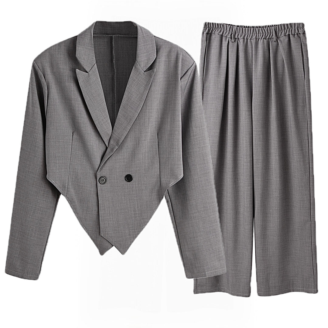 Ladies nan Business set with asymmetrical draped blazer and pleated pants with elastic waistband StylebySassy