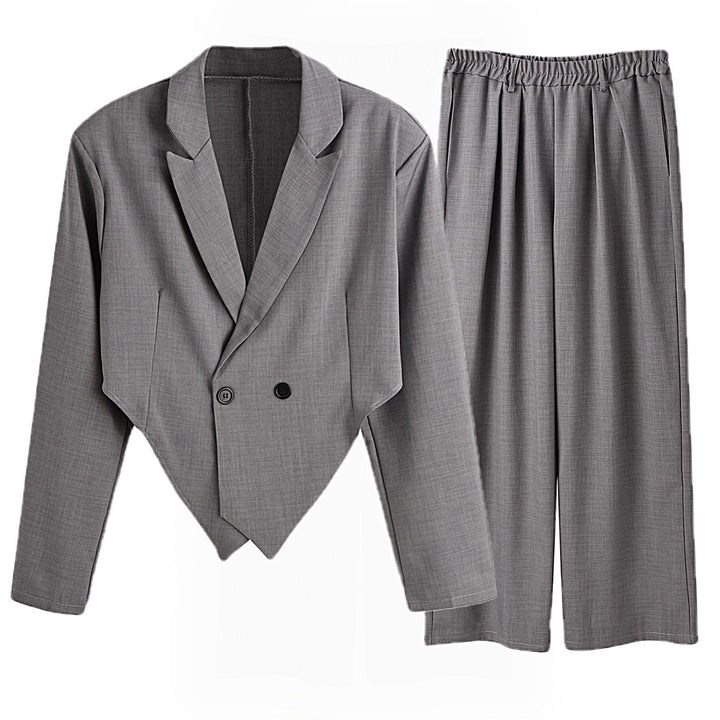 Ladies nan Business set with asymmetrical draped blazer and pleated pants with elastic waistband StylebySassy